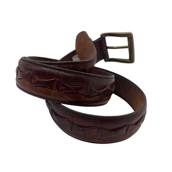 Vintage solid brass leather Fossil Twisted Braid Brown Belt Size 34 - Picture 7 of 16